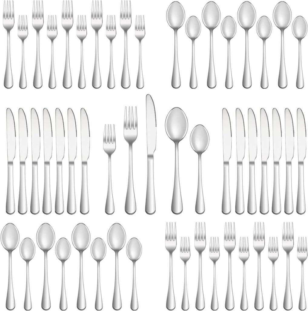 40 Piece Silverware Set Service for 8,Premium Stainless Steel Flatware,Mirror Polished Cutlery Utensil Set,Durable Home Kitchen Eating Tableware,Include Fork Knife Spoon Set,Dishwasher Safe