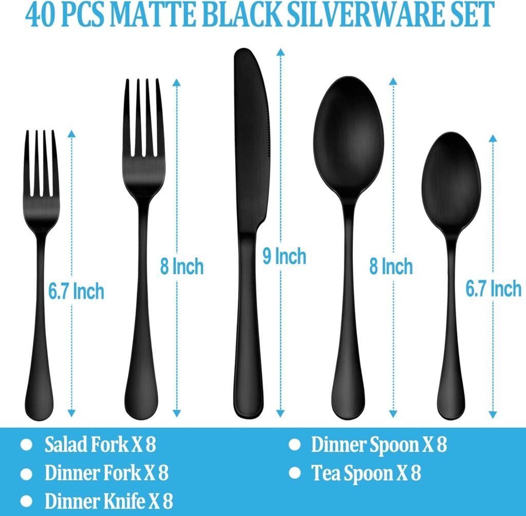 40 Piece Silverware Set Service for 8,Premium Stainless Steel Flatware,Mirror Polished Cutlery Utensil Set,Durable Home Kitchen Eating Tableware,Include Fork Knife Spoon Set,Dishwasher Safe