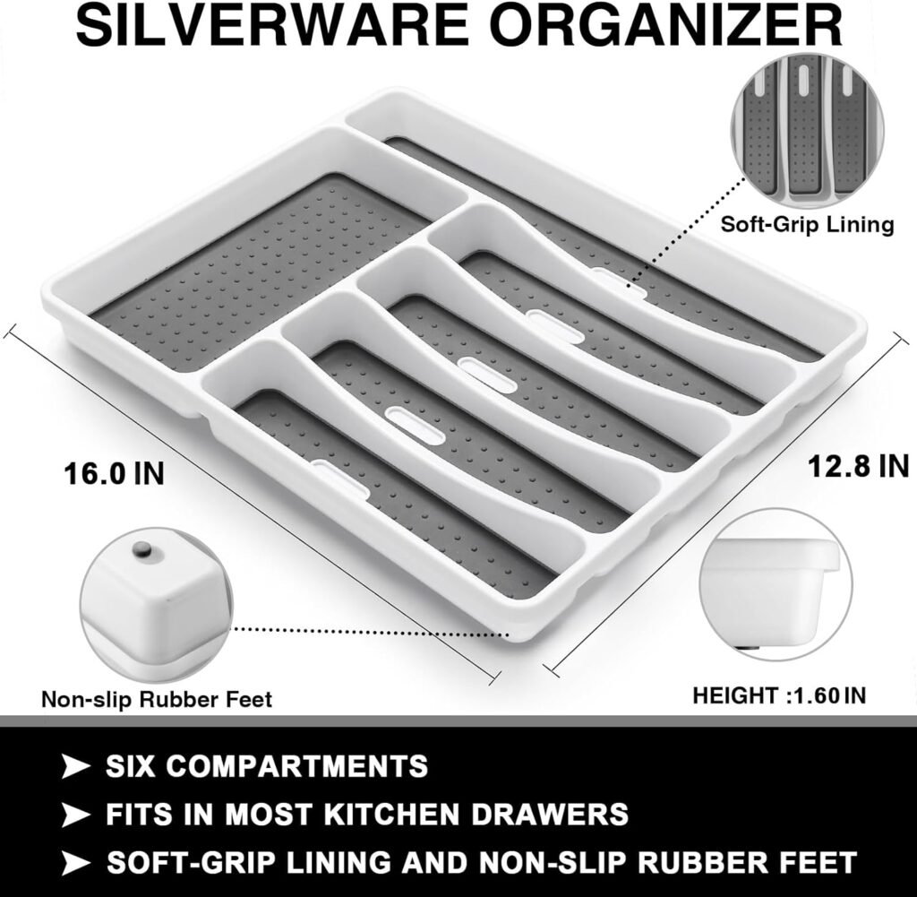 49-Piece Silverware Set with Organizer, Heavy Duty Stainless Steel Flatware for 8, Cutlery Utensil Sets with Steak Knives, Rust-proof, Mirror Polished, Dishwasher Safe