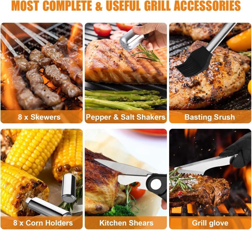 Cifaisi BBQ Grill Utensils Set for Camping/Backyard, 38Pcs Stainless Steel Grill Tools Grilling Accessories with Barbecue Mats, Aluminum Case, Thermometer for Men Women