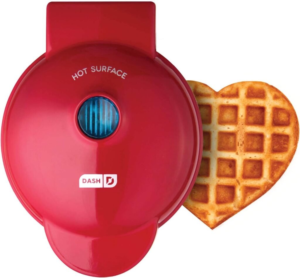 DASH Mini Waffle Maker Machine for Individuals, Paninis, Hash Browns,  Other On the Go Breakfast, Lunch, or Snacks, with Easy to Clean, Non-Stick Sides, Red Heart 4 Inch