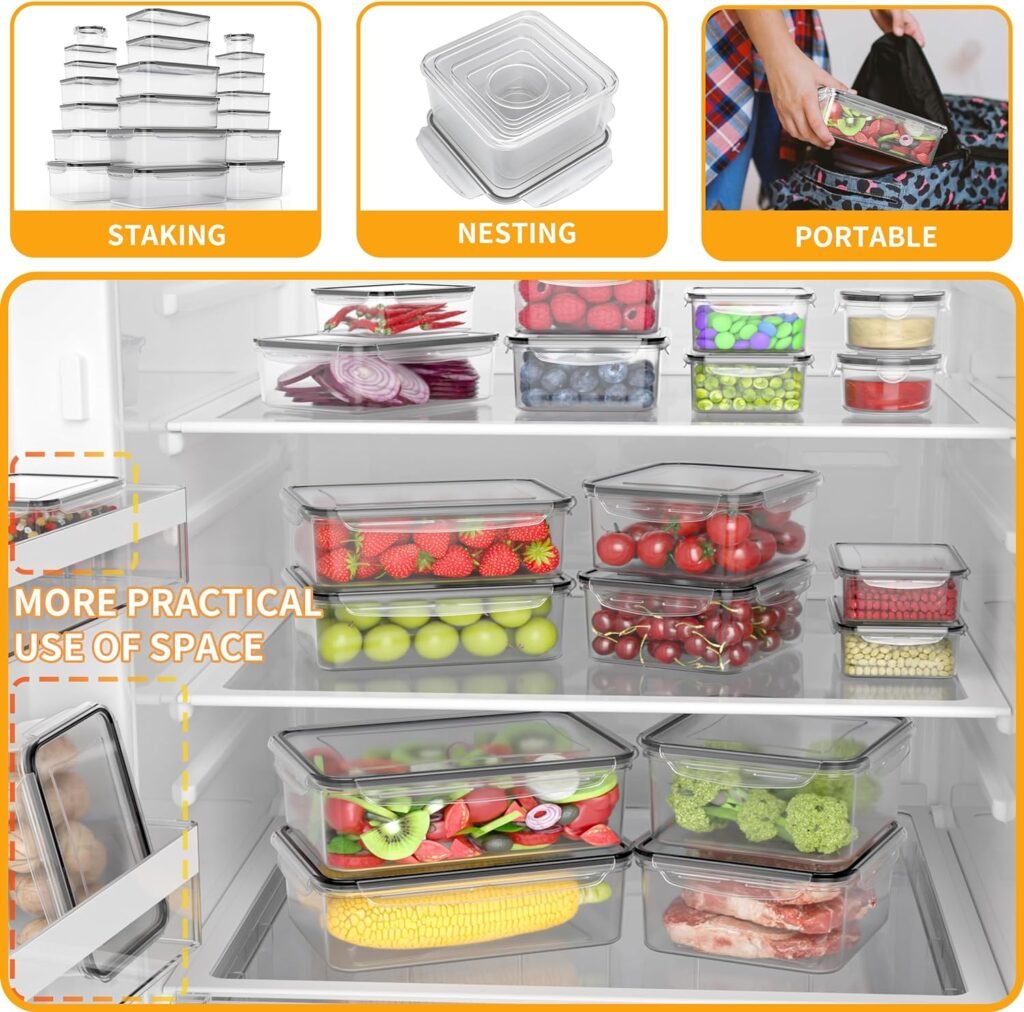 GEIKR 40 PCS Plastic Food Storage Containers with Lids Airtight, 100% BPA-Free Leakproof Meal Prep Containers Reusable,Microwave  Dishwasher  Freezer Safe,Includes Labels  Pen