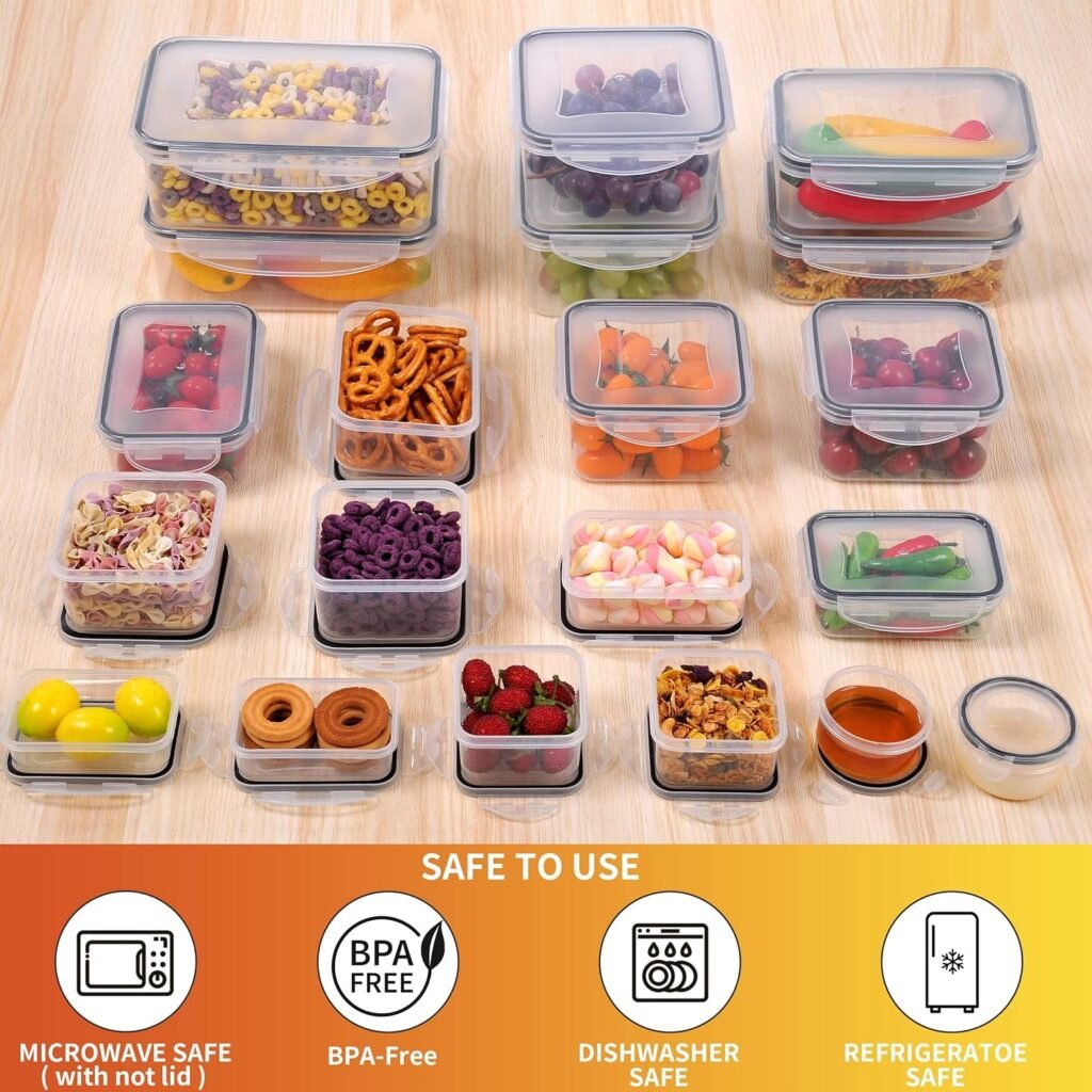 GEIKR 40 PCS Plastic Food Storage Containers with Lids Airtight, 100% BPA-Free Leakproof Meal Prep Containers Reusable,Microwave  Dishwasher  Freezer Safe,Includes Labels  Pen