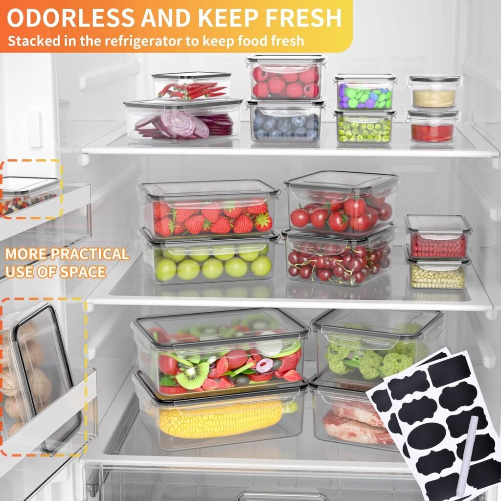 GEIKR 40 PCS Plastic Food Storage Containers with Lids Airtight, 100% BPA-Free Leakproof Meal Prep Containers Reusable,Microwave  Dishwasher  Freezer Safe,Includes Labels  Pen