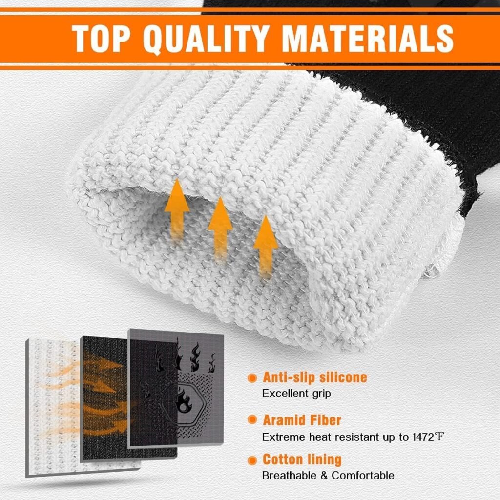 HAMITOR BBQ Grill Gloves Heat Resistant: 1472℉ High Temp Resistance Fireproof Glove for Grilling Smoking Barbecue - Washable Long Oven Mitts Extreme Hot Proof Mittens for Kitchen Cooking Baking