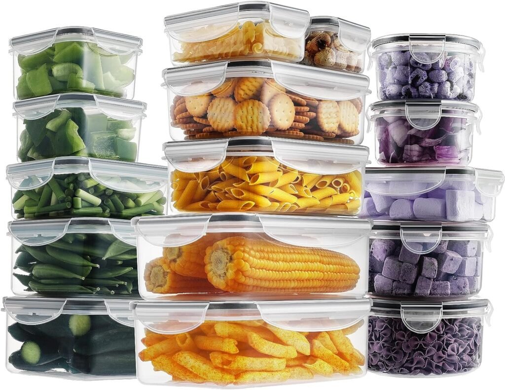 HOMBERKING 32 Pieces Food Storage Containers Set with Snap Lids (16 Lids + 16 Containers), Meal Prep Airtight Plastic Containers, BPA-Free Lunch Containers for Kitchen, Pantry, Home, Black