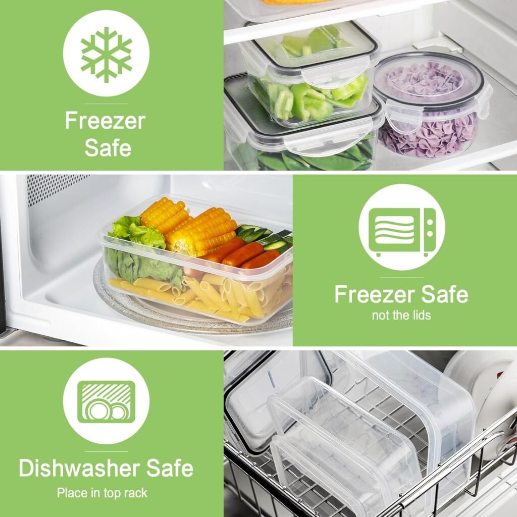 HOMBERKING 32 Pieces Food Storage Containers Set with Snap Lids (16 Lids + 16 Containers), Meal Prep Airtight Plastic Containers, BPA-Free Lunch Containers for Kitchen, Pantry, Home, Black