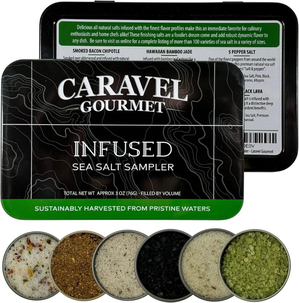 Infused Sea Salt Sampler Set, Finishing Salt for Seasoning, Gourmet Cooking Gift and Spice Variety Pack for Special Occasions, 0.5 oz x Bundle of 6 Flavored Salts - Caravel Gourmet Salt