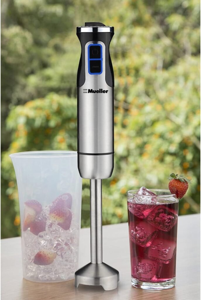 Mueller Austria Ultra-Stick 500 Watt 9-Speed Immersion Multi-Purpose Hand Blender Heavy Duty Copper Motor Brushed 304 Stainless Steel With Whisk, Milk Frother Attachments