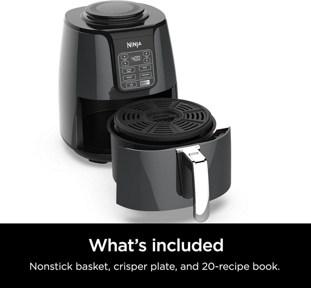 Ninja AF101 Air Fryer that Crisps, Roasts, Reheats,  Dehydrates, for Quick, Easy Meals, 4 Quart Capacity,  High Gloss Finish, Grey