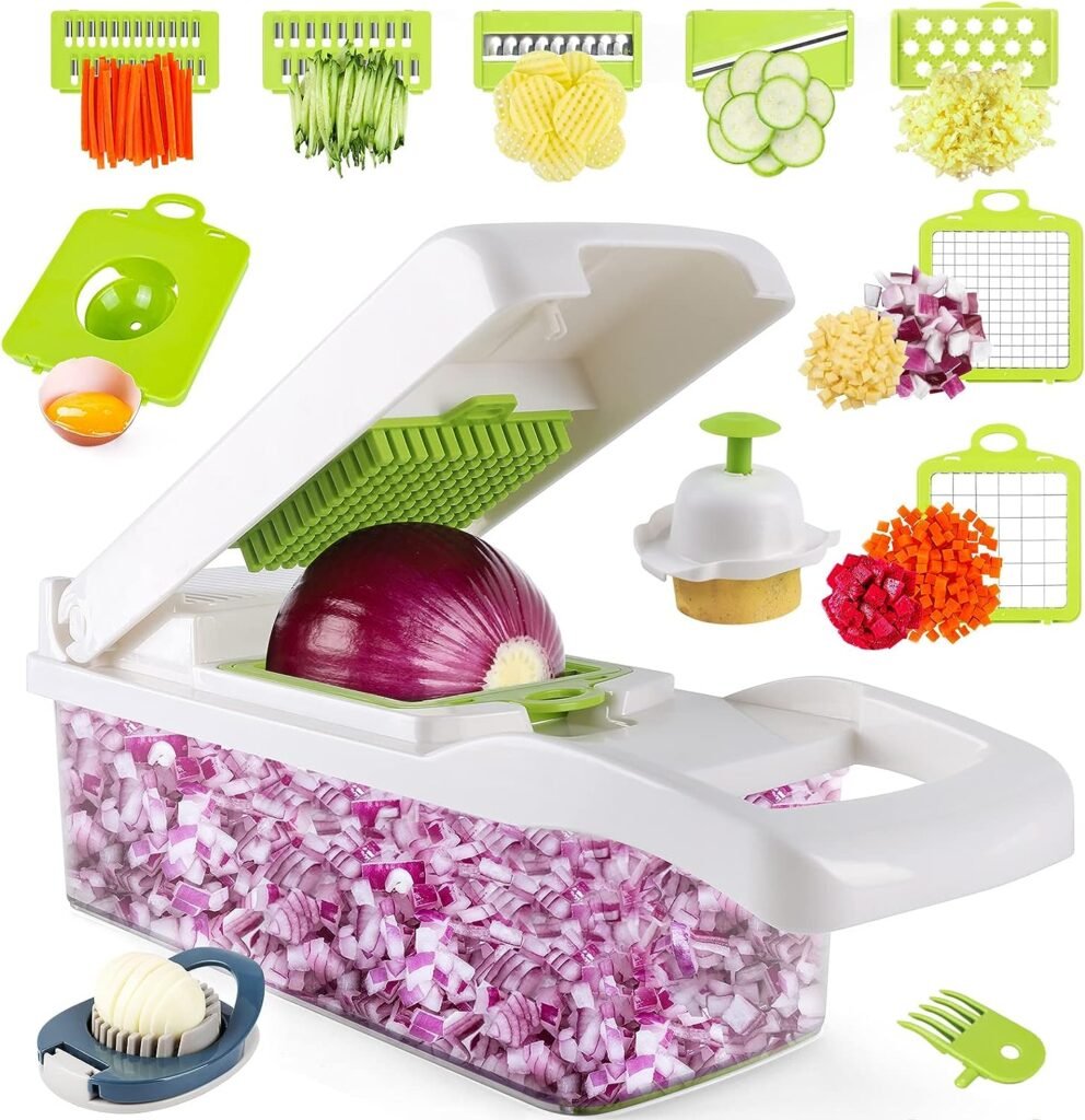 Vegetable Chopper, Pro Onion Chopper, Multifunctional 13 in 1 Food Chopper, Kitchen Vegetable Slicer Dicer Cutter,Veggie Chopper With 8 Blades,Carrot and Garlic Chopper With Container…