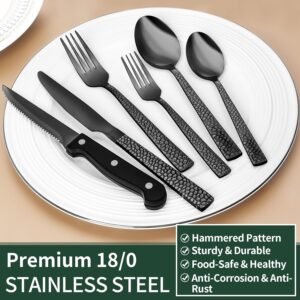 24 piece black silverware set with steak knives review