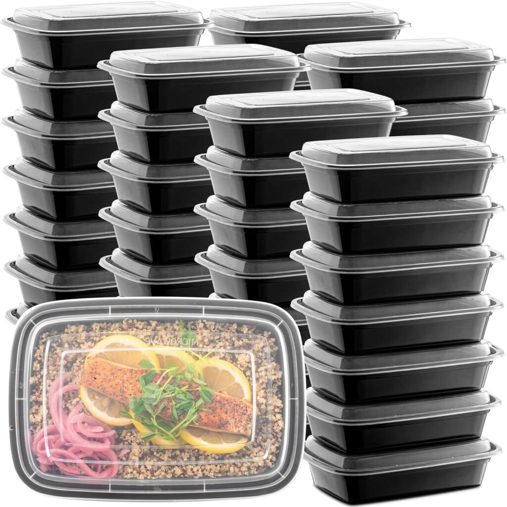 50-Pack Reusable Meal Prep Containers Microwave Safe Food Storage Containers with Lids, 28 oz - 1 Compartment Take Out Disposable Plastic Bento Lunch Box To Go, BPA Free - Dishwasher  Freezer Safe