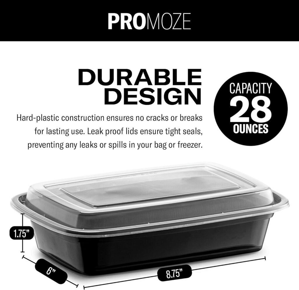 50-Pack Reusable Meal Prep Containers Microwave Safe Food Storage Containers with Lids, 28 oz - 1 Compartment Take Out Disposable Plastic Bento Lunch Box To Go, BPA Free - Dishwasher  Freezer Safe