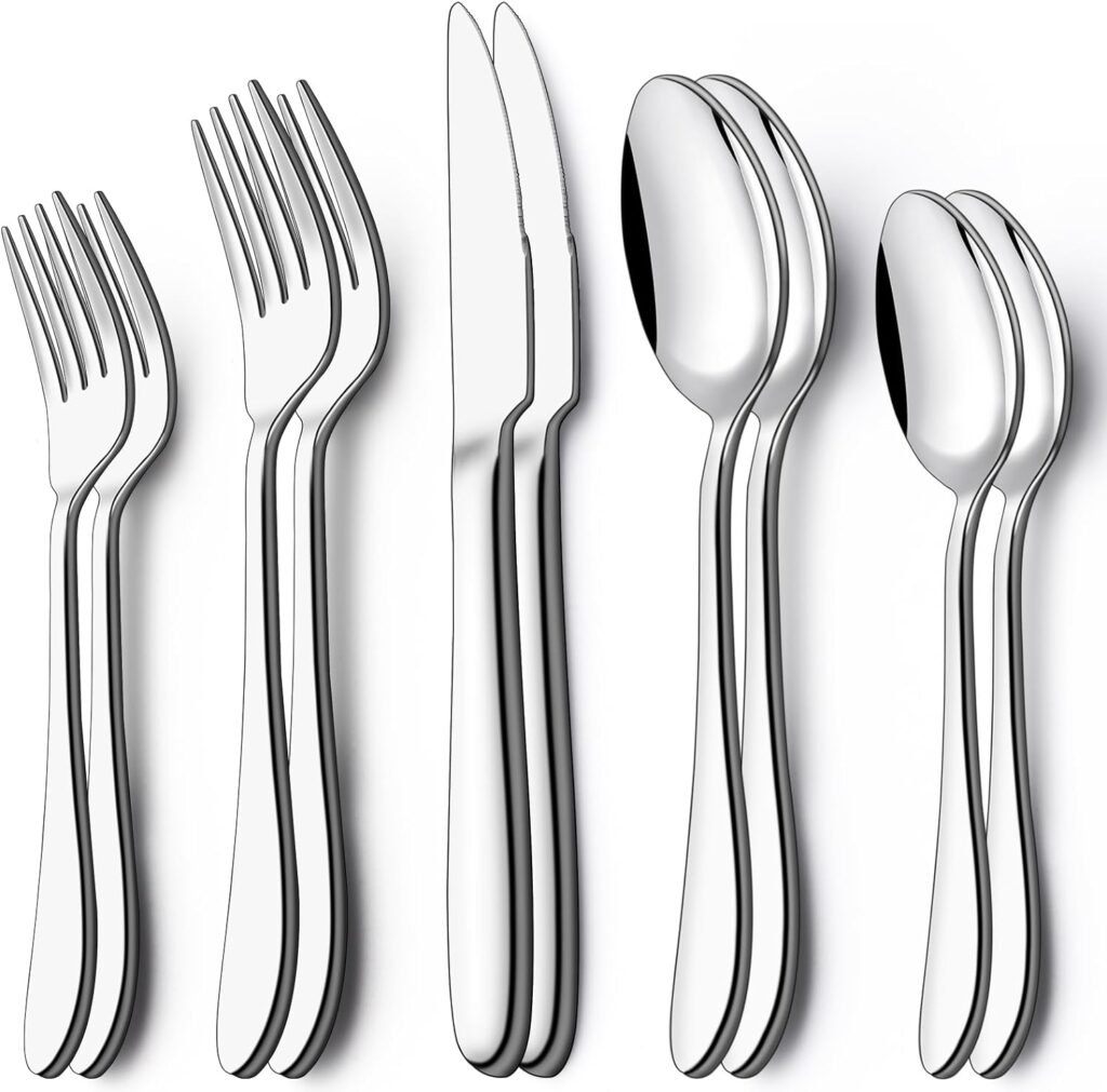 50-Piece Silverware Set, Stainless Steel Flatware Set for 10, Food-Grade Tableware Cutlery Set, Utensil Sets for Home Restaurant, Mirror Finish, Dishwasher Safe