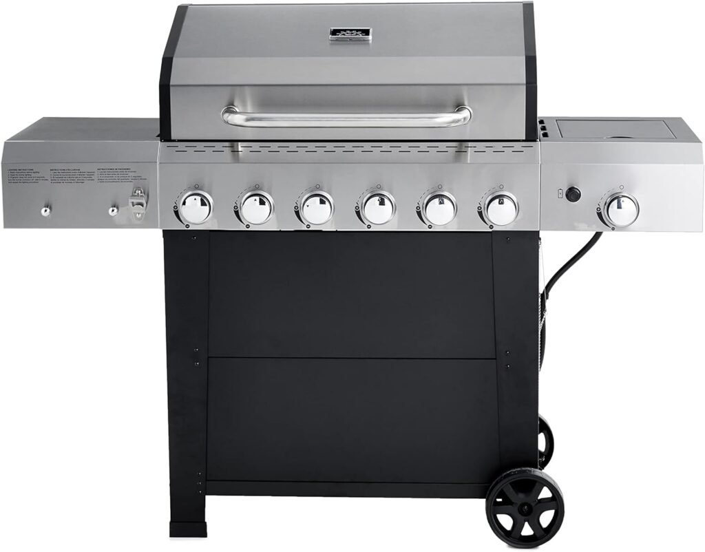 Amazon Basics Freestanding Gas Grill with Side Burner, 6 Burner (66,000 BTU)