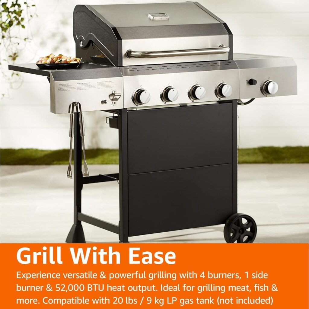 Amazon Basics Freestanding Gas Grill with Side Burner, 6 Burner (66,000 BTU)