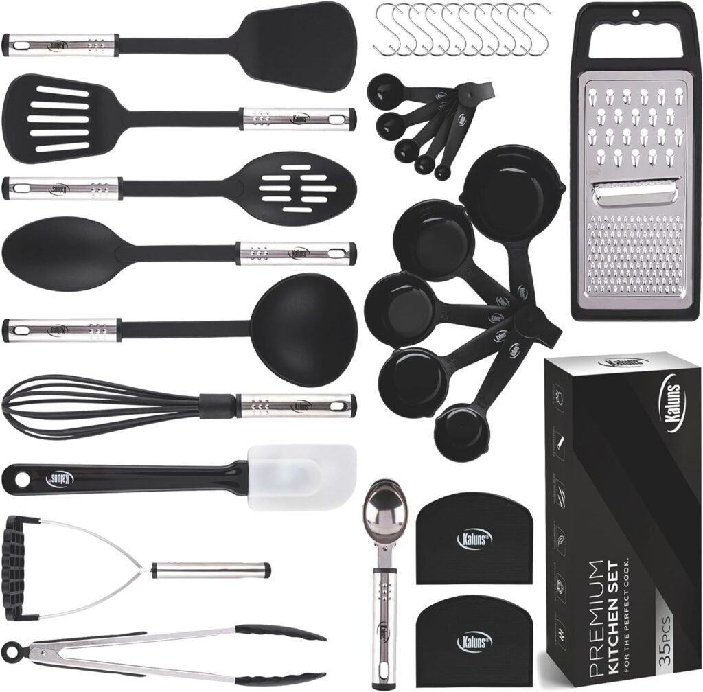 Cooking Utensils Set 35 PCS Kitchen Utensils Set, Nylon and Stainless Steel Kitchen Gadgets Nonstick and Heat Resistant Home Essentials Kitchen Accessories, Apartment Must Haves Pots and Pans set