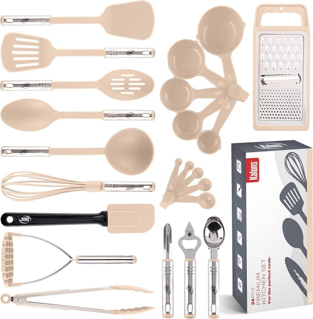 Cooking Utensils Set 35 PCS Kitchen Utensils Set, Nylon and Stainless Steel Kitchen Gadgets Nonstick and Heat Resistant Home Essentials Kitchen Accessories, Apartment Must Haves Pots and Pans set