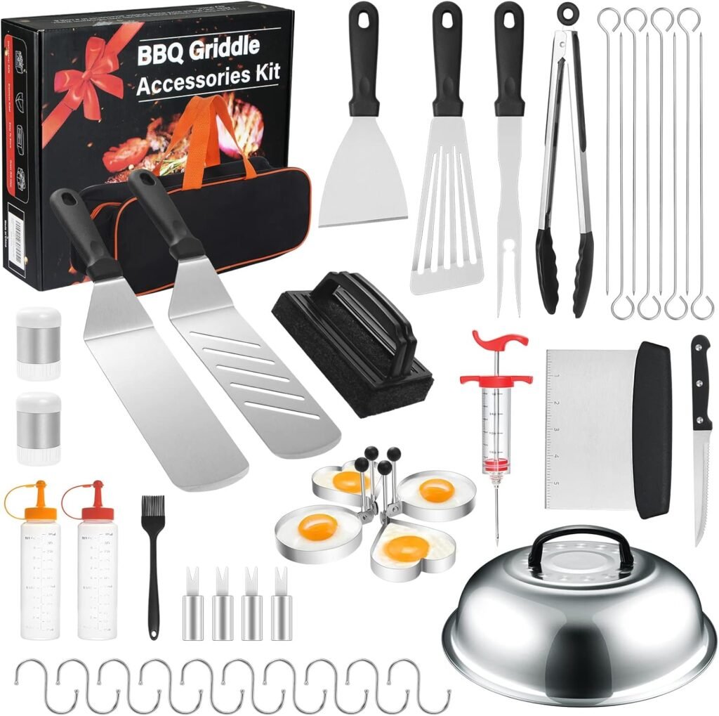 Griddle Accessories Kit, 43PCS Flat Top Grill Accessories Set for Blackstone and Camp Chef, BBQ Spatula Set with Enlarged Spatulas, Basting Cover, Scraper, Tongs for Outdoor