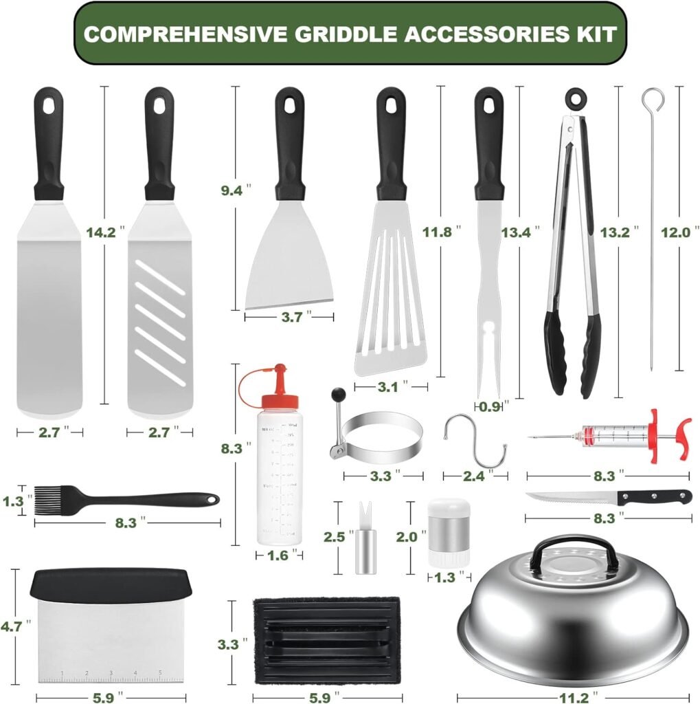 Griddle Accessories Kit, 43PCS Flat Top Grill Accessories Set for Blackstone and Camp Chef, BBQ Spatula Set with Enlarged Spatulas, Basting Cover, Scraper, Tongs for Outdoor