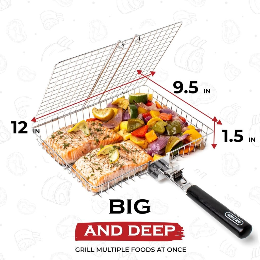 Grill Basket, Barbecue BBQ Grilling Basket , Stainless Steel Large Folding Grilling baskets With Handle, Portable Outdoor Camping BBQ Rack for Fish, Shrimp, Vegetables, Barbeque Griller Cooking Accessories