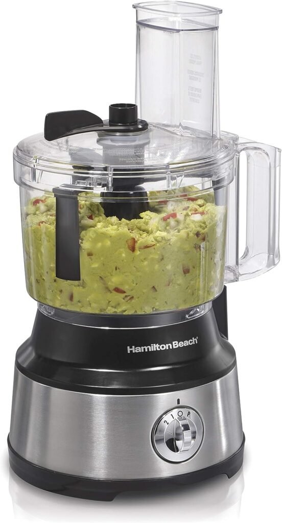 Hamilton Beach Food Processor  Vegetable Chopper for Slicing, Shredding, Mincing, and Puree, 10 Cups + Easy Clean Bowl Scraper, Black and Stainless Steel (70730)