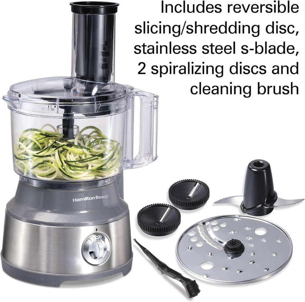 Hamilton Beach Food Processor  Vegetable Chopper for Slicing, Shredding, Mincing, and Puree, 10 Cups + Easy Clean Bowl Scraper, Black and Stainless Steel (70730)