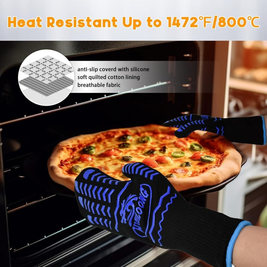 Heat Resistant Oven Gloves - BBQ Gloves Grill 1472°F Heat Resistant Cooking Gloves for Handling Hot Food Cooking Baking Oven Welding Gloves - Camping Cooking Pot Indoor Outdoor Gloves