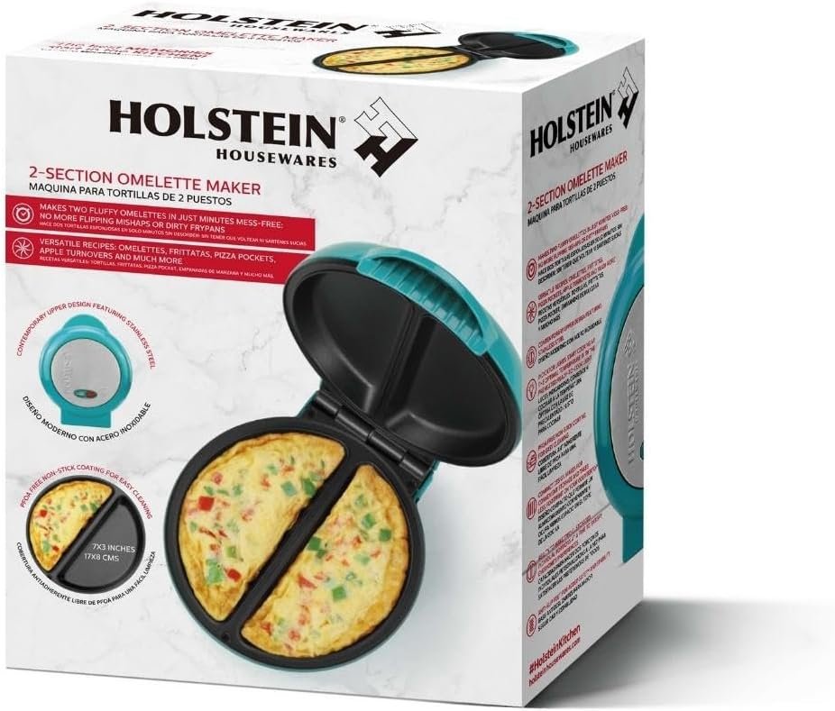 Holstein Housewares - Non-Stick Omelet  Frittata Maker, Stainless Steel - Makes 2 Individual Portions Quick  Easy (2 Section, Black)