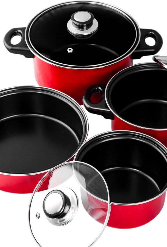 Imperial Home 7 Pc Carbon Steel Nonstick Cookware Set, Pots  Pans, Dishwasher Safe Cooking Set, Kitchen Essentials (Red)