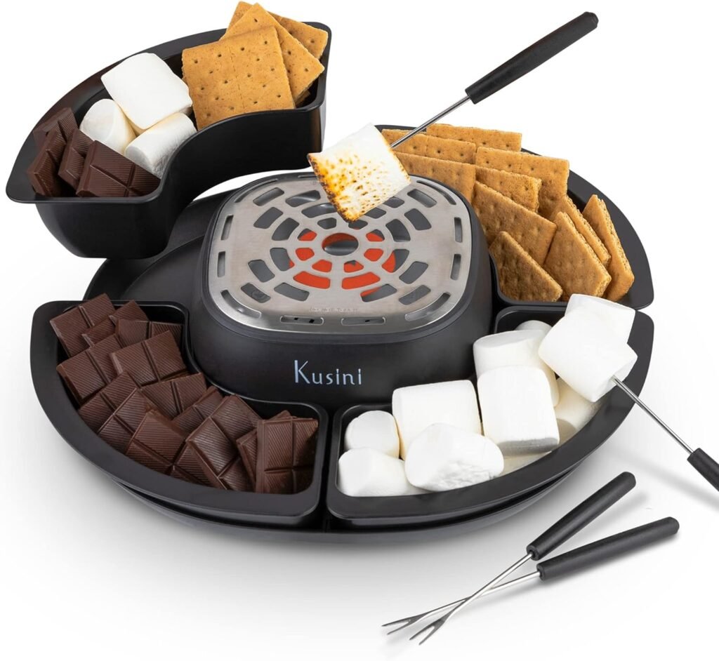 Kusini Smores Maker Tabletop Indoor - Flameless Electric Marshmallow Roaster – 4 Detachable Trays  4 Roasting Forks – Gift Set  Date Night Idea. Movie Night Supplies  Housewarming Gift