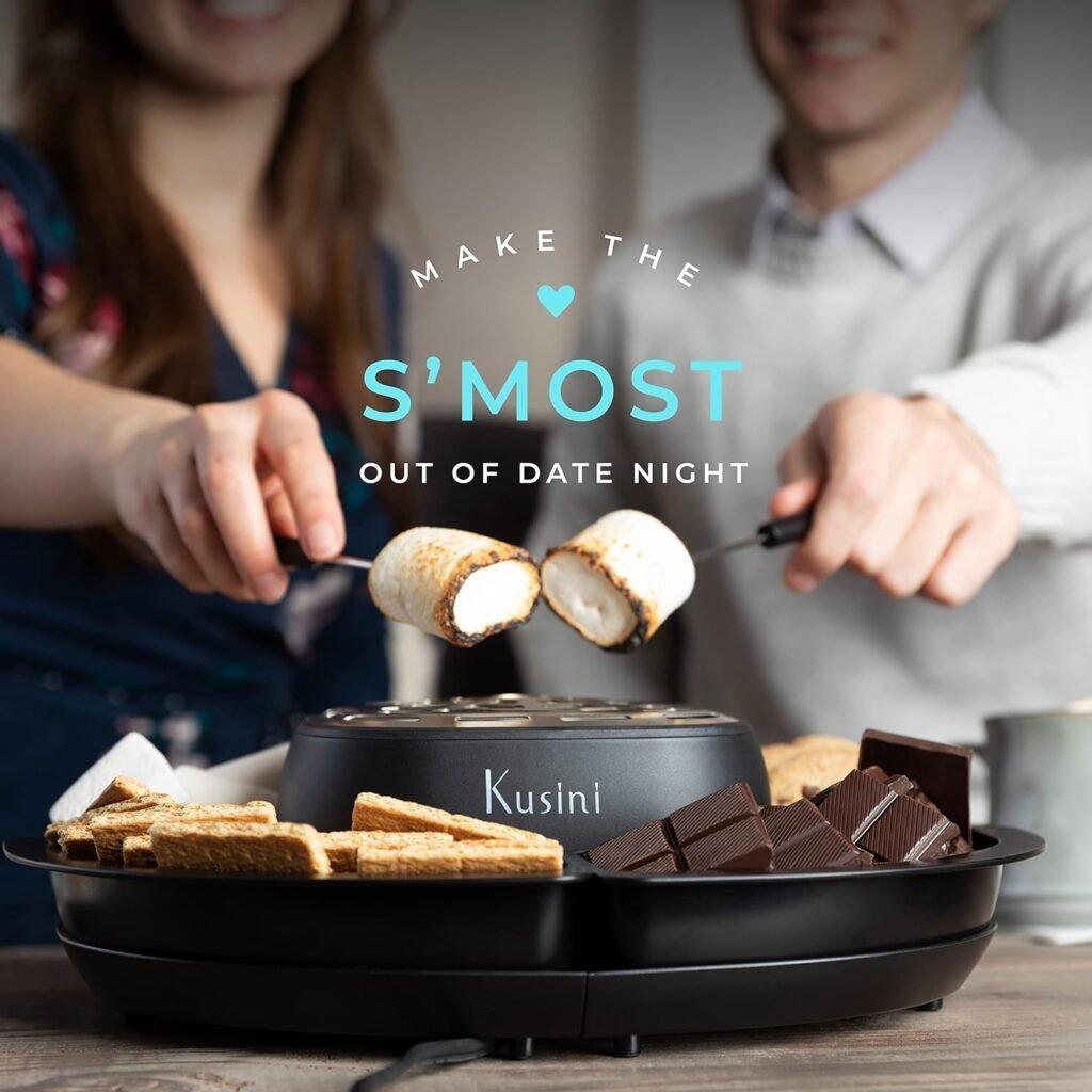 Kusini Smores Maker Tabletop Indoor - Flameless Electric Marshmallow Roaster – 4 Detachable Trays  4 Roasting Forks – Gift Set  Date Night Idea. Movie Night Supplies  Housewarming Gift