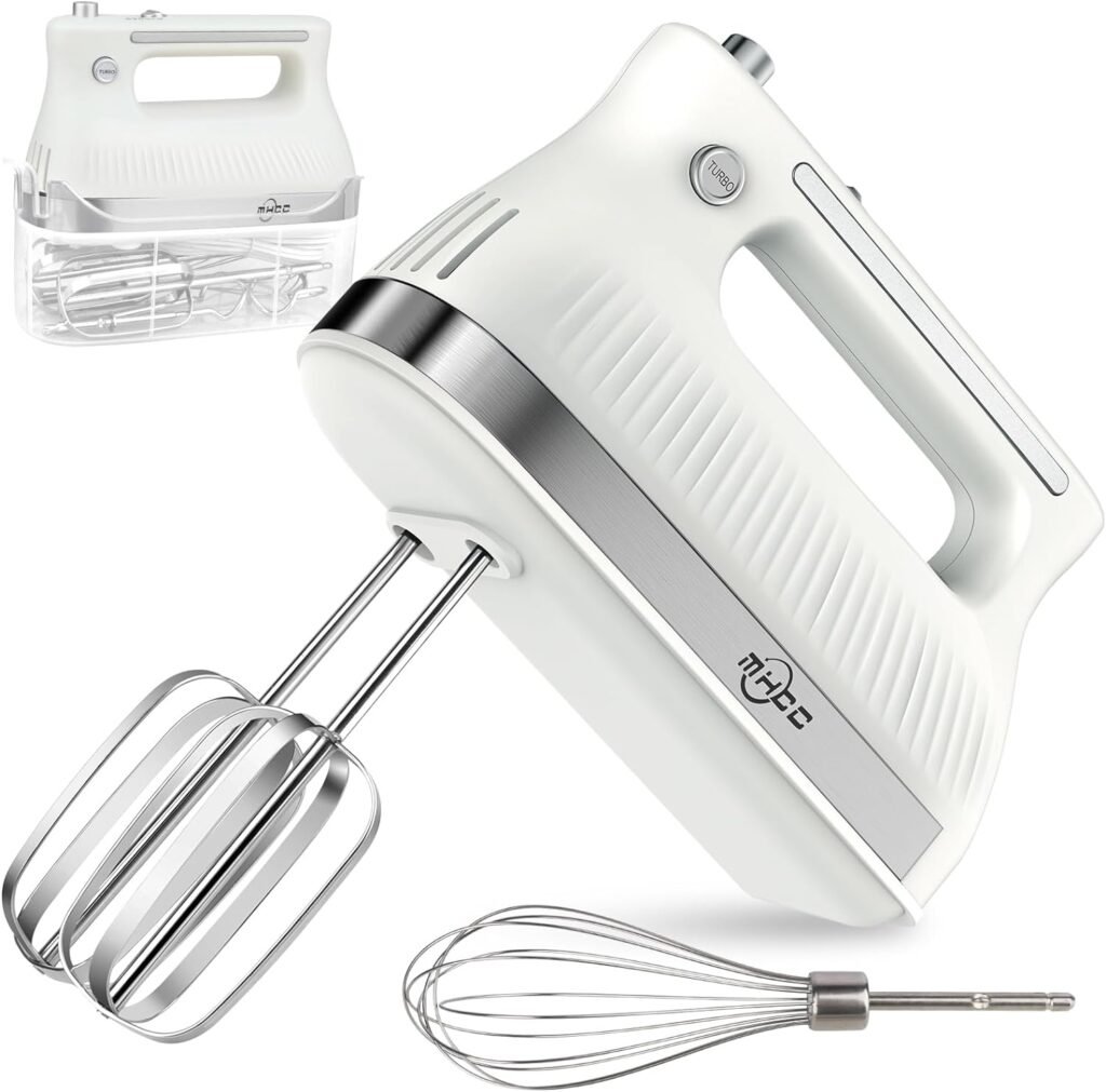 MHCC 5-Speed​ Electric Hand Mixer with Snap-On Storage Case and 3pcs Beaters Accessories, 250-Watt-Black (White)