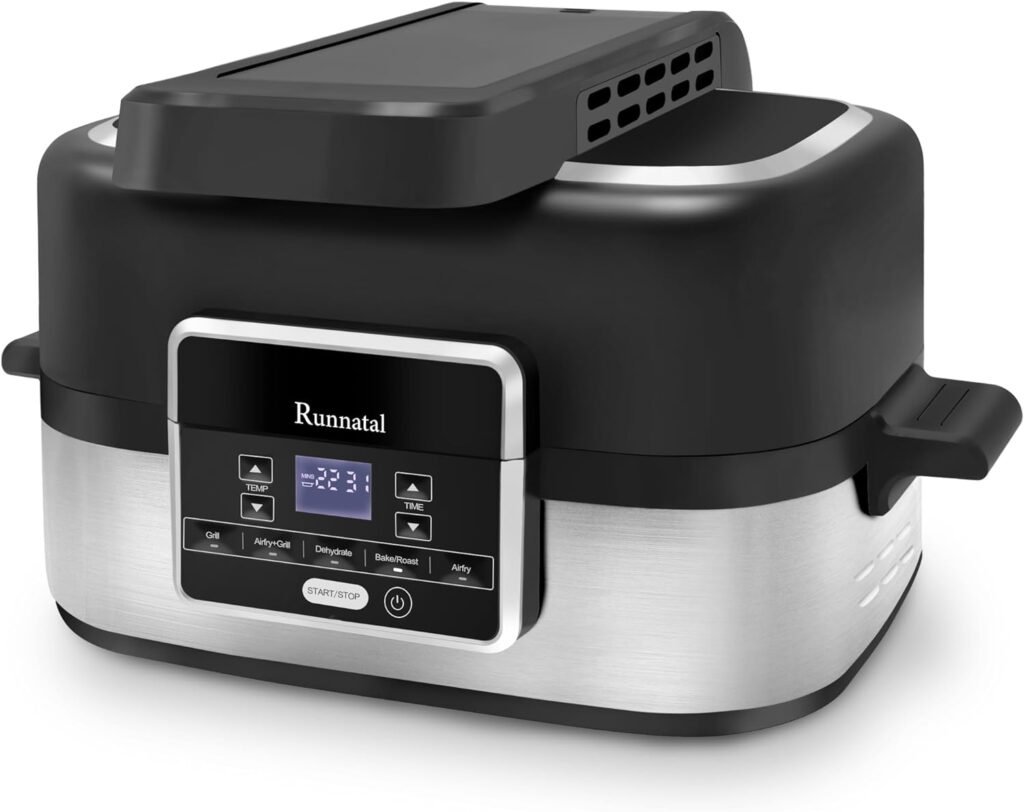 Runnatal 5-in-1 Smokeless Electric Indoor Grill with Air Fry, Roast, Bake  Dehydrate, Air Fryer, Black/Silver