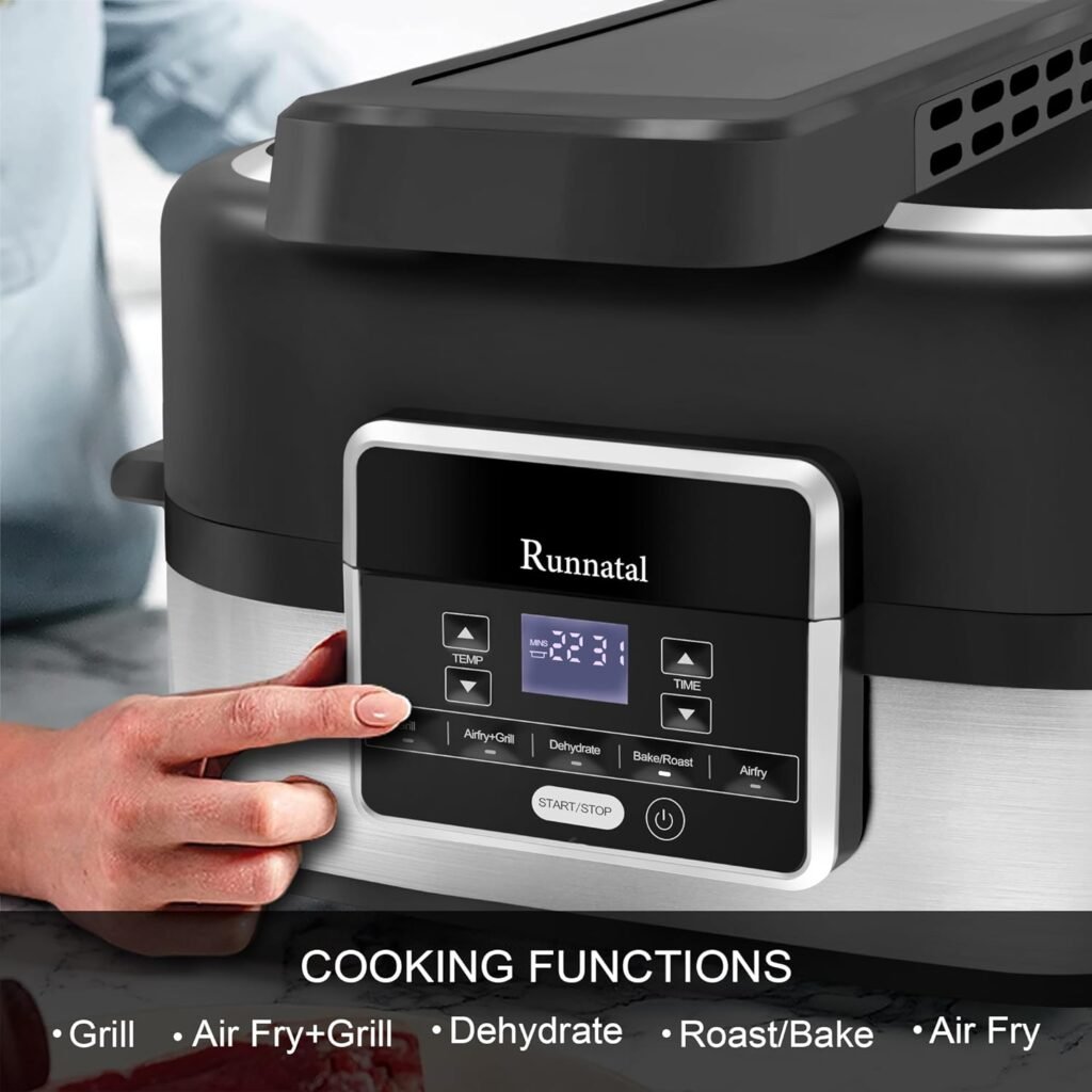 Runnatal 5-in-1 Smokeless Electric Indoor Grill with Air Fry, Roast, Bake  Dehydrate, Air Fryer, Black/Silver