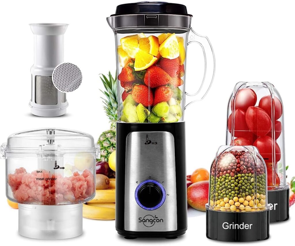 Sangcon 5 in 1 Blender and Food Processor Combo for Kitchen for smoothies/ice, Food Chopper for Meat and Vegetable, 350W High Speed Smoothie Blenders with 2 Speeds and Pulse for Smoothies and Shakes