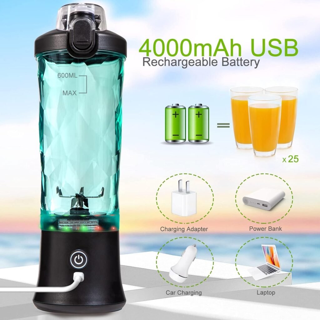 SHUNSHI Portable Blender 20 Oz, Personal Size Blender for Shakes and Smoothies with 6 Blades, Mini Small Smoothie Blender Bottles for Kitchen, Home, Travel, Sports (Green)