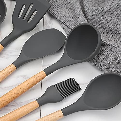 Silicone Cooking Utensils Kitchen Utensil Set, 12 PCS Wooden Handle Nontoxic BPA Free Silicone Spoon Spatula Turner Tongs Kitchen Gadgets Utensil Set for Nonstick Cookware with Holder : Home  Kitchen