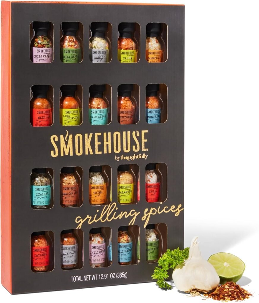 Smokehouse by Thoughtfully Ultimate Grilling Spice Set, Grill Seasoning Gift Set Flavors Include Chili Garlic, Rosemary and Herb, Lime Chipotle, Cajun Seasoning and More, Pack of 20