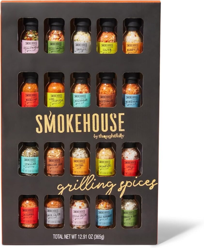 Smokehouse by Thoughtfully Ultimate Grilling Spice Set, Grill Seasoning Gift Set Flavors Include Chili Garlic, Rosemary and Herb, Lime Chipotle, Cajun Seasoning and More, Pack of 20