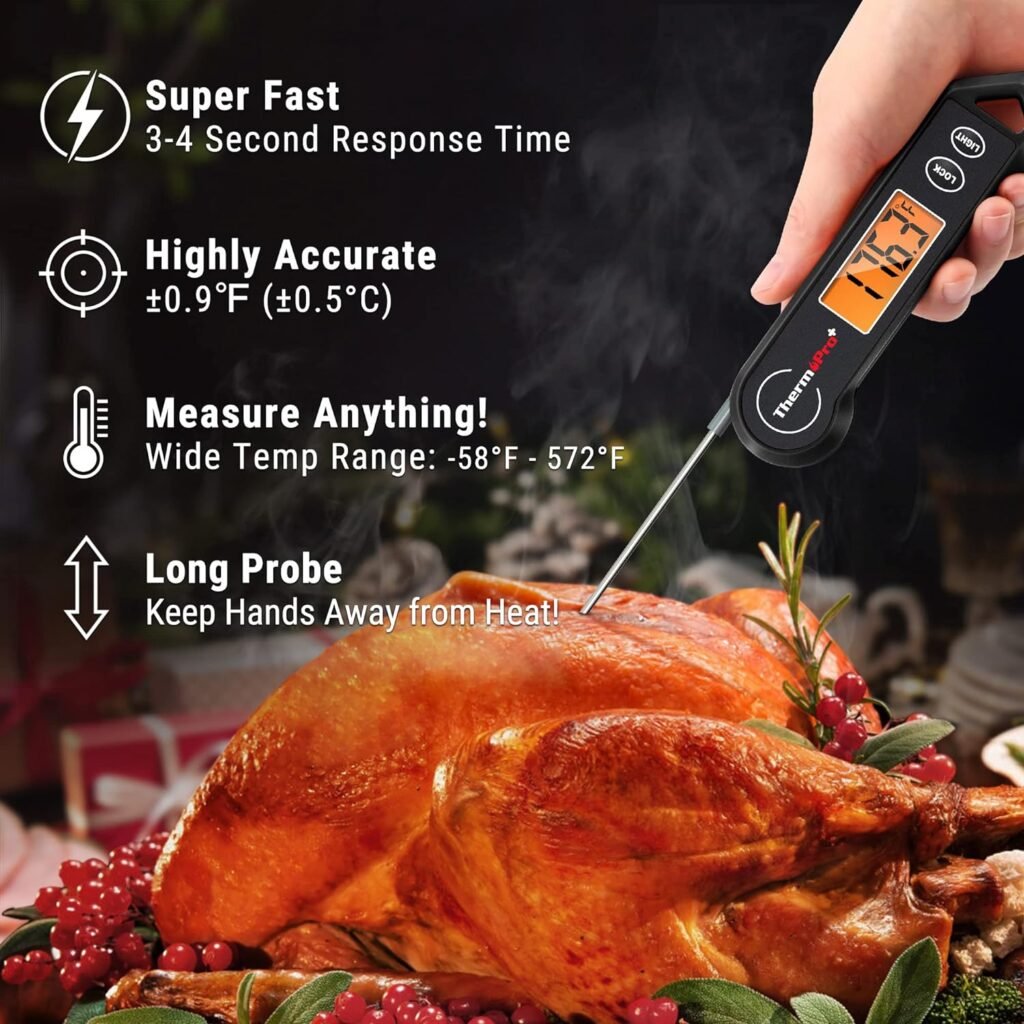 ThermoPro TP19H Digital Meat Thermometer for Cooking with Ambidextrous Backlit, Waterproof Kitchen Food BBQ Grill Smoker Oil Fry Candy Instant Read