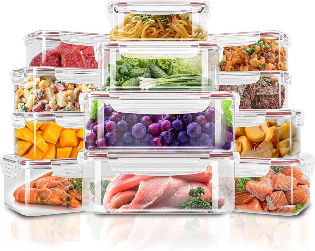 Utopia Kitchen Plastic Food Storage Container Set with Airtight Lids - Pack of 24 (12 Containers  12 Snap Lids)- Reusable  Leftover Lunch Boxes - Leak Proof  Microwave Safe