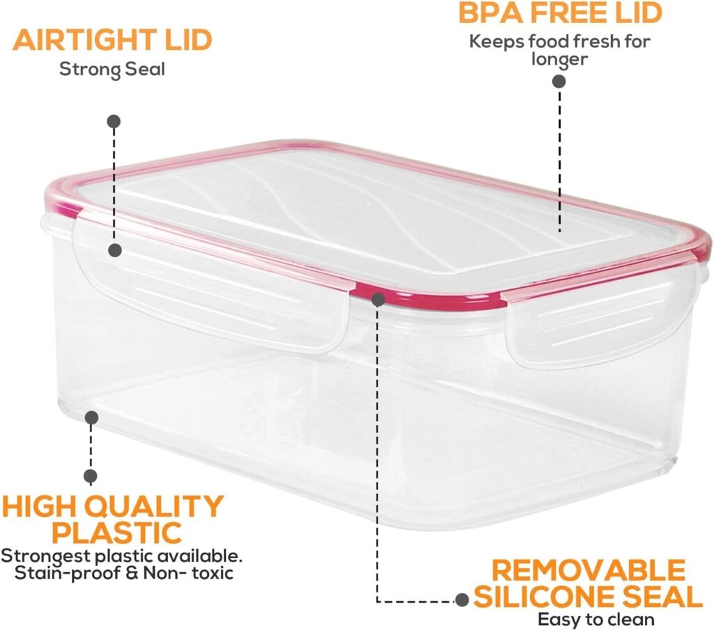 Utopia Kitchen Plastic Food Storage Container Set with Airtight Lids - Pack of 24 (12 Containers  12 Snap Lids)- Reusable  Leftover Lunch Boxes - Leak Proof  Microwave Safe