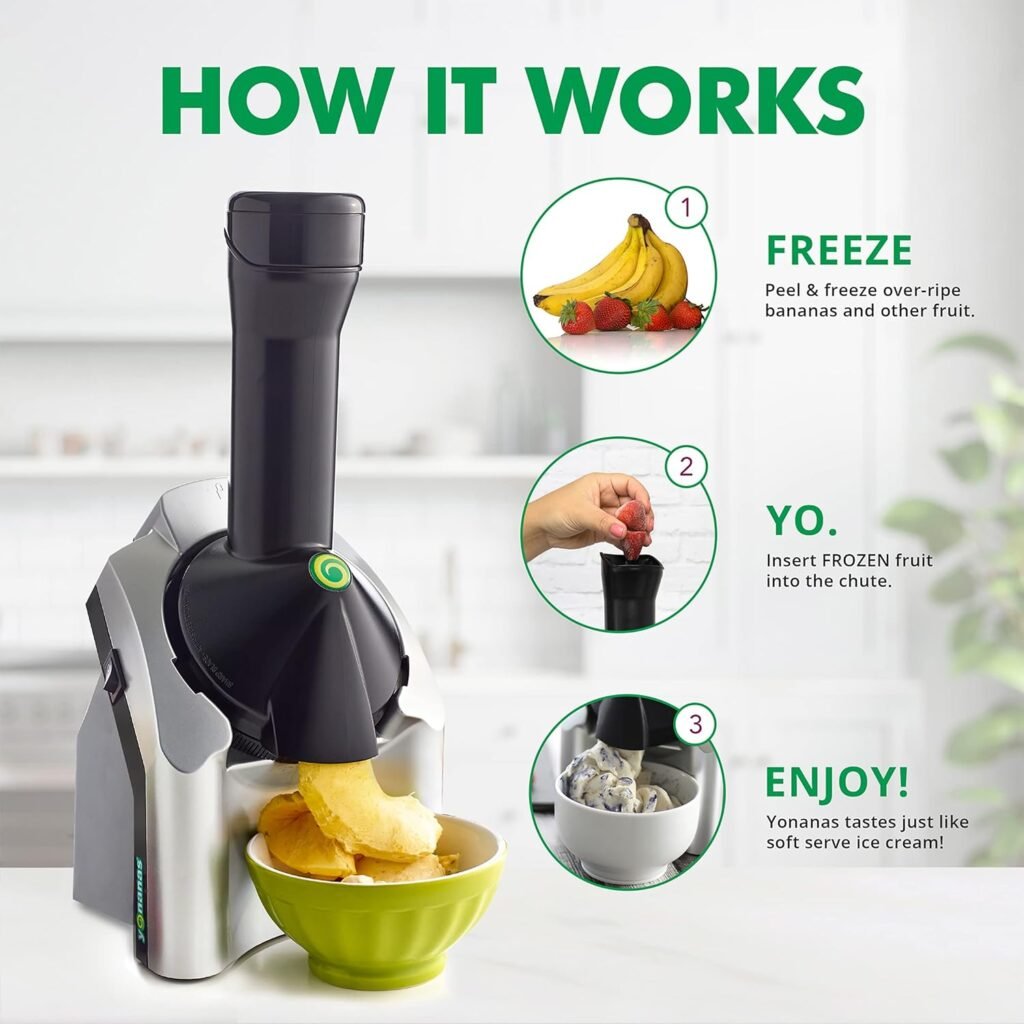 Yonanas 902 Classic Vegan, Dairy-Free Frozen Fruit Soft Serve Maker, Includes 36 Recipes, 200-Watts, Silver