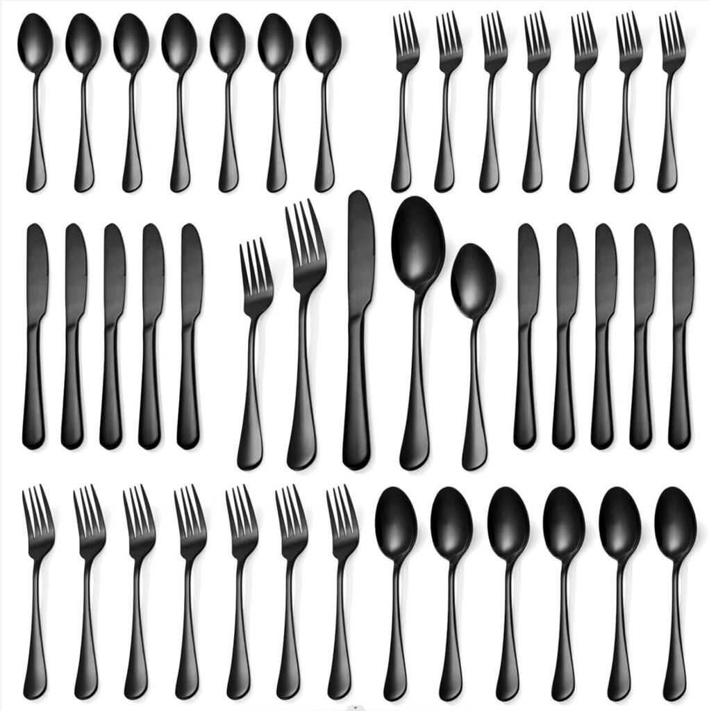 20 Pcs Black Silverware Set, Stainless Steel Flatware Set for 4, Food-Grade Cutlery Set, Mirror Polished Tableware Eating Utensils Set for Home Kitchen, Include Knife Fork Spoon Set, Dishwasher Safe