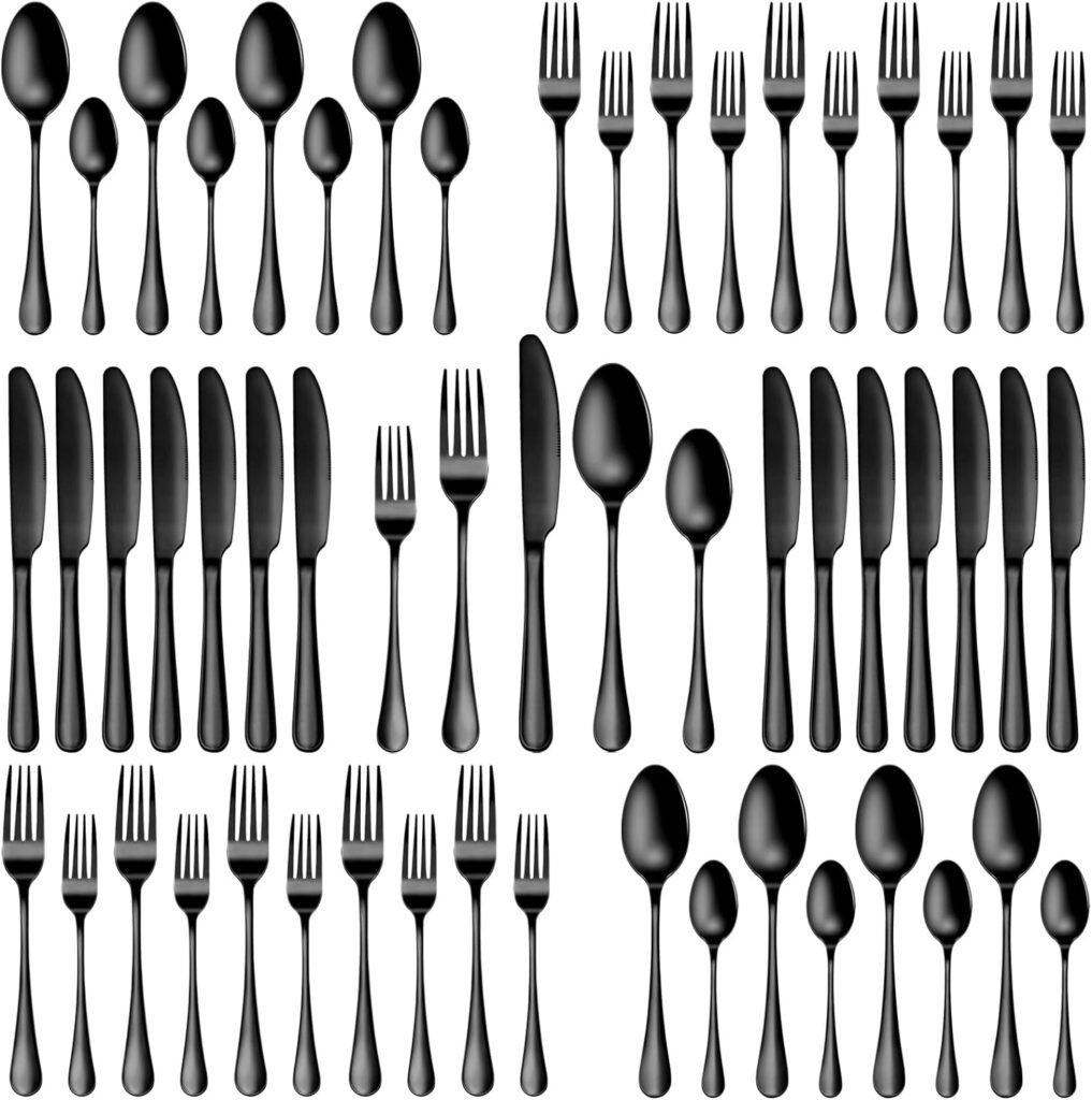 20 Pcs Black Silverware Set, Stainless Steel Flatware Set for 4, Food-Grade Cutlery Set, Mirror Polished Tableware Eating Utensils Set for Home Kitchen, Include Knife Fork Spoon Set, Dishwasher Safe