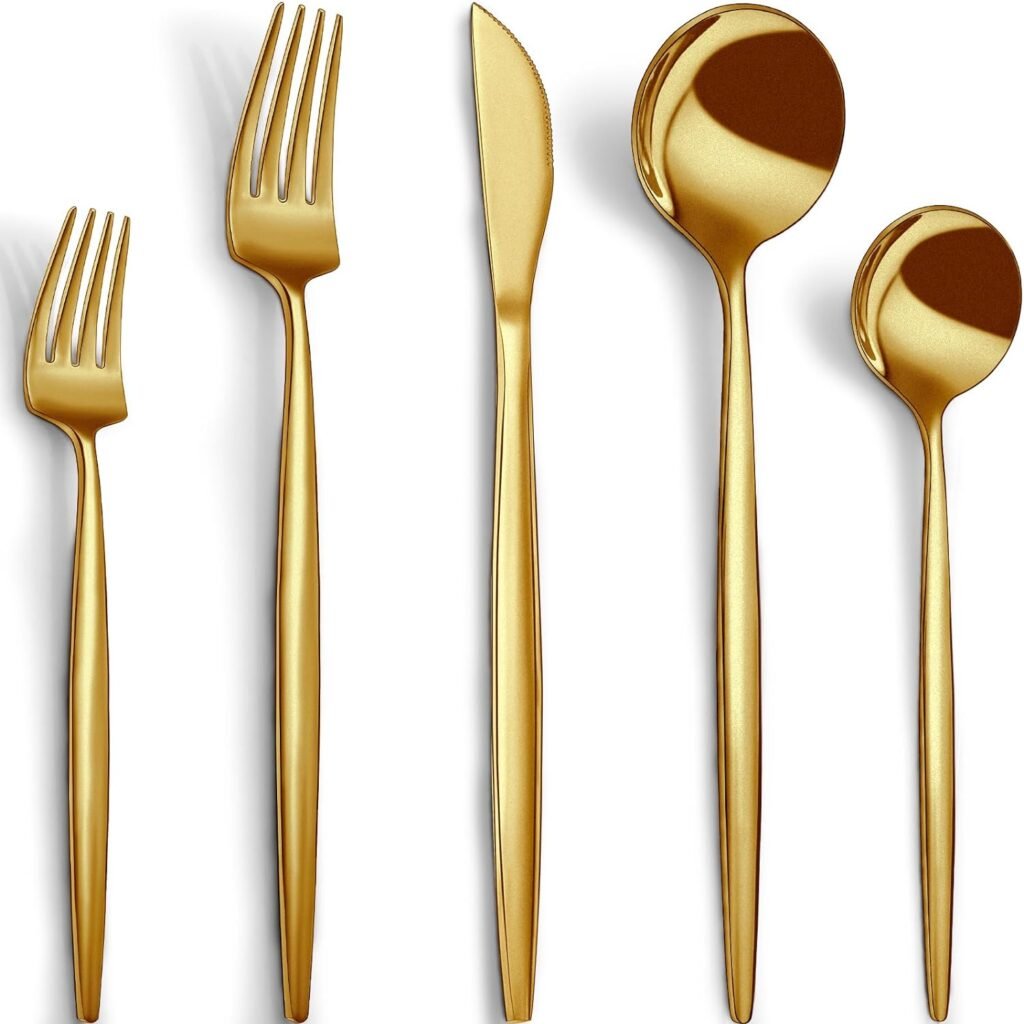 40-Piece Matte Gold Silverware Set for 8, CEKEE Stainless Steel Cutlery Set Flatware Set for 8, Satin Finish Kitchen Utensils Tableware Set for Home Restaurant Hotel, Include Knife Fork Spoon Set