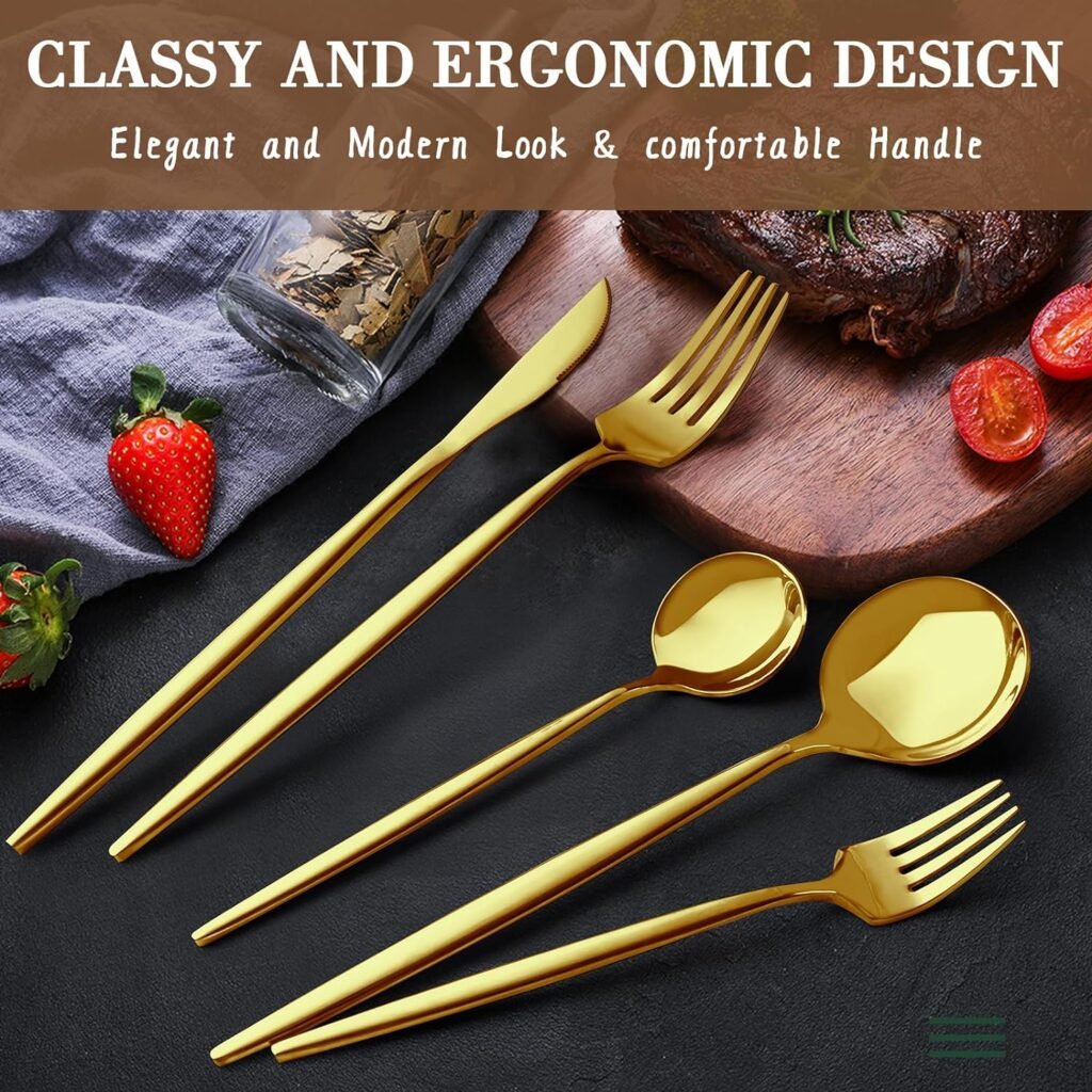 40-Piece Matte Gold Silverware Set for 8, CEKEE Stainless Steel Cutlery Set Flatware Set for 8, Satin Finish Kitchen Utensils Tableware Set for Home Restaurant Hotel, Include Knife Fork Spoon Set