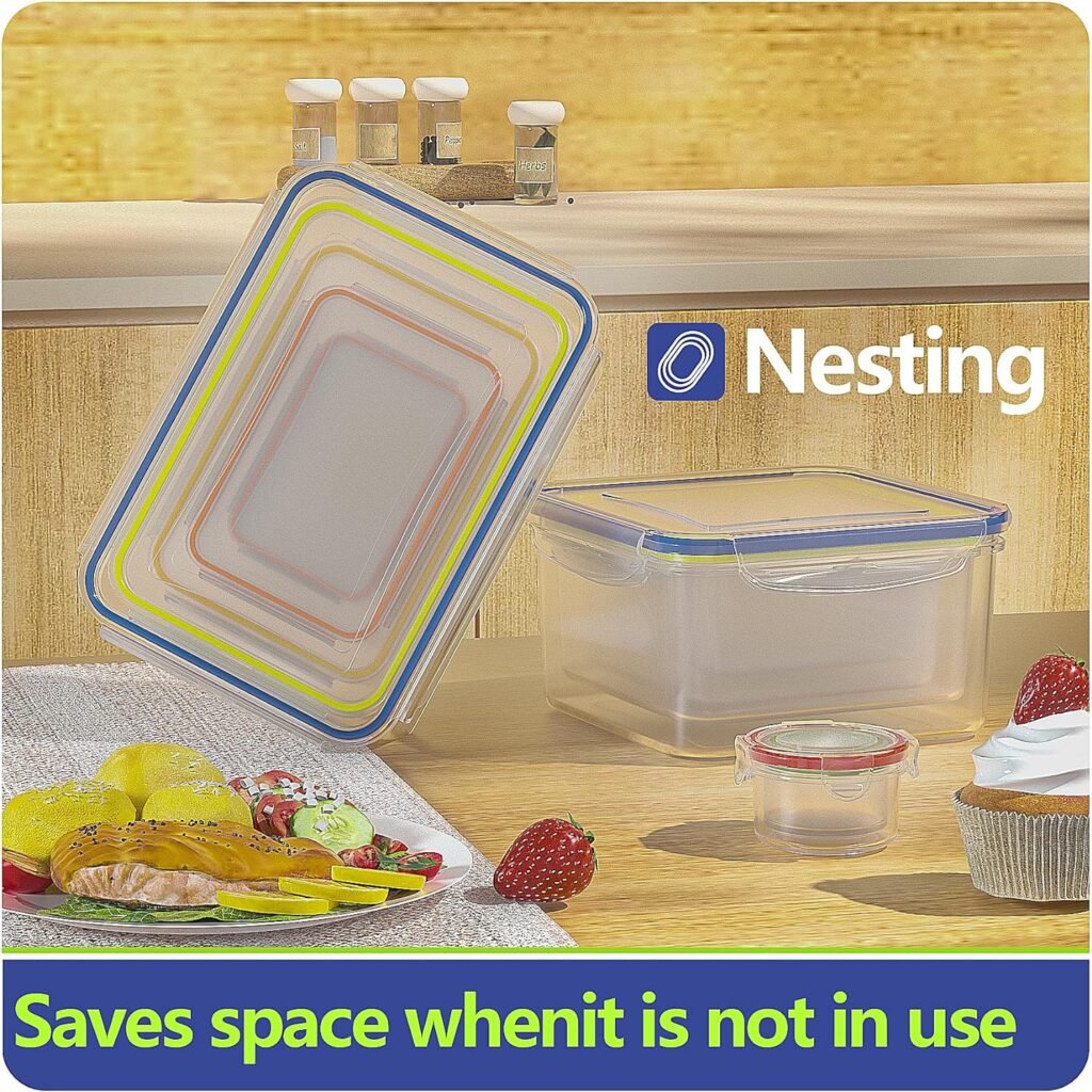 44 PCS Food Storage Containers with Lids Airtight, BPA Free Plastic Meal Prep Containers Reusable, Microwave/Freezer/Dishwasher Safe Clear Leakproof Fruit Vegetables Containers for Kitchen